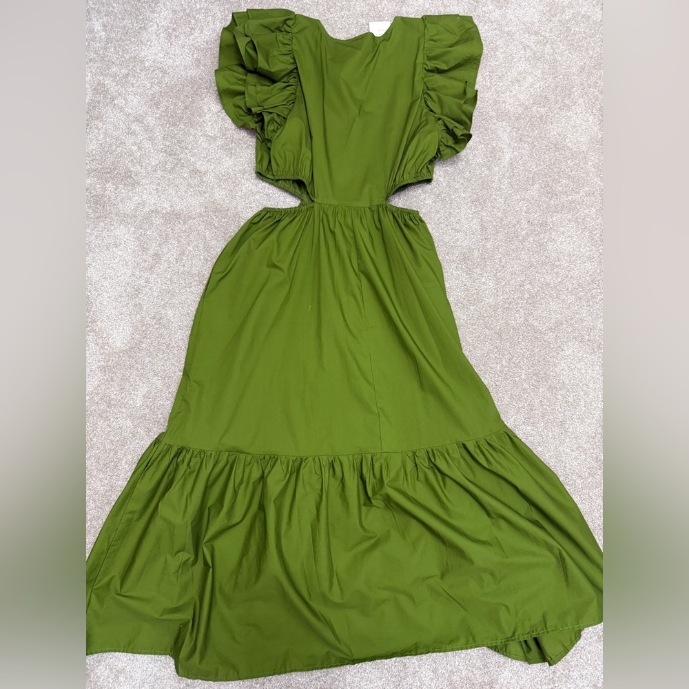 A New Day Olive Midi Dress with Ruffle Sleeves and Cut Outs size Large NWT - Picture 12 of 13
